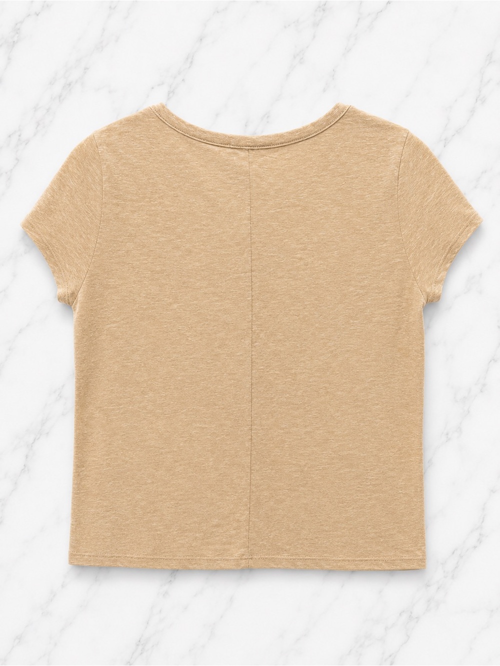 Fashion Nova Cutout Choker Neck Front Knot Short Sleeve Tee | Tan | Small - Picture 3 of 4